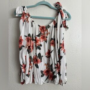 Floral cold shoulder off the shoulder top large